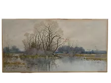 Samuel Rosco Chaffee (1850-1913) Antique Watercolor Painting Lake & Tree