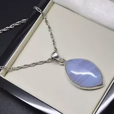 Sterling Silver 925 Necklace PRINCE OF WALES & BLUE LACE AGATE Gift for Her