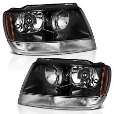 WEELMOTO For 1999-2004 Jeep Grand Cherokee Headlights Chrome Headlamp Left+Right (For: 2000 Jeep Grand Cherokee)