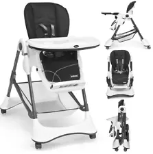 High Chair with One-Hand Removable Tray, 4 Lockable Wheels & Large Storage Baske