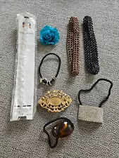 Vintage Hair Accessories Lot Head Bands Clip Hair Ties Faux Tortoise Rhinestone