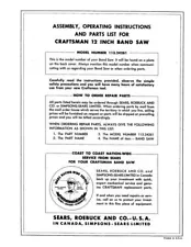 1960s Craftsman 113.24261 12-inch Two Wheel Band Saw Instructions FREE SHIPPING