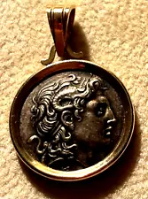 New ListingAlexander The Great Silver Coin Set In 14K Yellow Gold Pendant