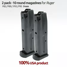 2 Magazines for Ruger P85,P89,P95,P93 9MM 10 Rounds Blue Steel