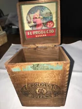 Vintage El Producto Queens Wood Counter Sales Cigar Box 7" Tall 4-1/2" Square