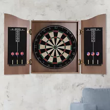 Brown Wall-mounted Wooden Dartboard W/ Cabinet & Dart Boards Set For Adults