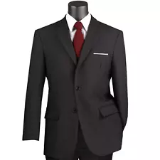 LUCCI Men's Black 2-Button Classic-Fit Poplin Polyester Suit - NEW