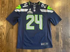 Nike MARSHAWN LYNCH #24 Seattle Seahawks Super Bowl 48 XLVIII Jersey Size Medium