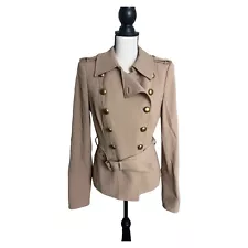 Rachel Zoe Women’s 10 Tan Wool DBL Breasted Belted Blazer EUC