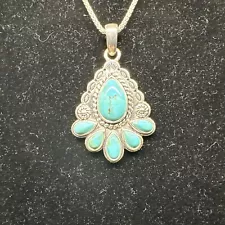 SALE! VTG Signed Thai Turquoise Sterling Silver Pendant & 24”Necklace By Barse