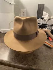 Indiana Jones Style fedora sz 7 1/4 Light Brown/Brown Ribbon 1930s Hat