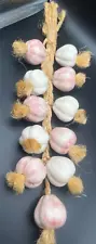 Ceramic Pink Garlic Bulbs 11 Braided Rope Kitchen Wall Vegetable Decor Vintage