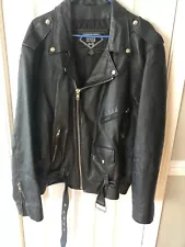 Men's Black Multiple Pockets Genuine Leather Biker Jacket 2X Diamond Plate