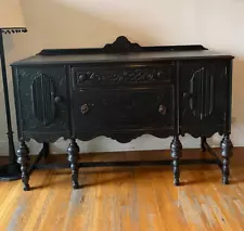 1920s Antique Jacobean Style carved Buffet - Black Painted