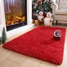 Red Rug 2x4 Hallyway Runners Fluffy Runner Rugs for Bedroom Shaggy Bedside Ru...