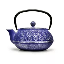 PRIMULA Blue TEAPOT Cast Iron with Mesh Loose Tea Enamel Infuser NEW IN BOX 34oz