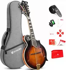 Vangoa F-Style Mandolins Instrument, Solid Spruce and Maple, 29-Fret, Ebony Fing