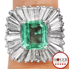 New ListingGIA F1 Emerald 5.33ct Diamond 14K Gold Halo Octagonal Cocktail Ring 7.6 Grams NR