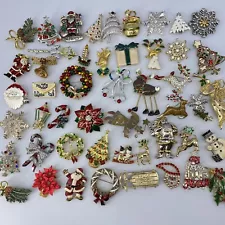 Lot of 50 Vintage CHRISTMAS BROOCH Pins Rhinestone Enamel Costume Jewelry