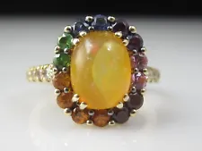 LeVian Opal Diamond Ring Sapphire Tsavorite Spessartite Garnet Amethyst Pink