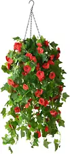 Artificial Hanging Flowers with Basket for Outdoors,Fake Silk Morning Glory Vine