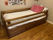 Solid Wood Trundle Bed With Removable Rails