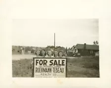 Vintage 1938 Black and White Photo Women For Sale Sign Ruehmann Tebeau Realty