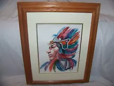 Vargas-Artist? Original Watercolor on Paper, South American Man Headdress framed