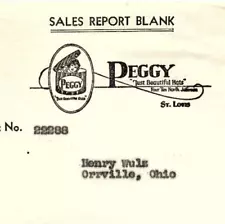 1930s PEGGY "JUST BEAUTIFUL HATS" ST LOUIS MO SALES REPORT BILLHEAD Z2504