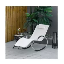 White Rocking Chair Sun Lounger Recliner Rocker for Patio Garden w/Headrest US