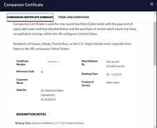 DELTA AIRLINES Companion Certificate (Buy One Get One Free) EXP 11/30/2024