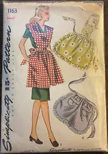 Vintage 1944 Simplicity Scalloped Bib Apron & Half Apron Pattern #1163 Sz Small