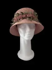 VINTAGE LORD & TAYLOR FLORAL STRAW BONNET HAT MADE IN ITALY EXCELLENT CONDITION
