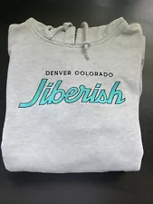 Tiffany Blue Embroidered Jiberish Hoodie XL Heather Grey Vintage FOR SALE