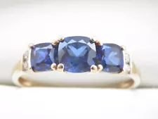 Genuine Diamond & Created Sapphire Ring 9K Yellow Gold