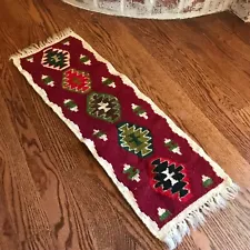 Mini Vintage Handwoven Turkish Kilim Rug, Tabletop / Chair Size, 56 x 20 cm