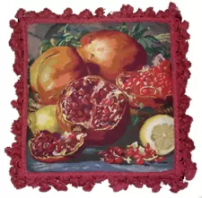 Needlepoint Pillow | Pomegranate Fruit Throw 16"x16" Handmade Wool for Sale