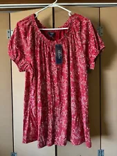 Chaps Shirt Blouse Peasant Top Womens 3X Paisley Red NEW WITH TAGS