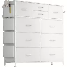 10 Drawer Dresser Chest of Drawers PU Storage Organizer Unit for Bedroom White