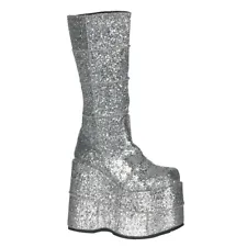 Silver Glitter Platform KISS Tribute Band 70s Gene Simmons Halloween Mens Boots