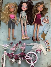 Bratz Doll Lot of 3, Clothes and Shoes Dated 2001 MGA. With Double Rider Bicycle