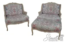 64711EC: Pair French Louis XV Bergere Chairs w Ottoman