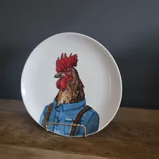 West Elm Rachel Kozlowski Dapper Animal Plate ROOSTER Salad Appetizer 8.75” EUC