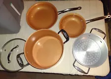 Red Copper Brand Pot, And Fry Pans