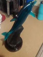 Signed Wyland Blue Lucite Dolphin Sculpture 1996 11 Inches Tall