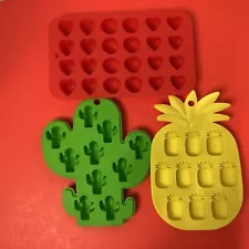 Silicone Molds For Baking candy Or Ice Lot Of 3 Pineapple Cactus And Hearts