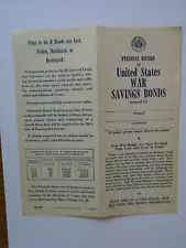 Personal record of United States war savings bonds