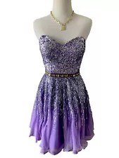 Sherri Hill Strapless Purple Beaded cocktail dress size 4