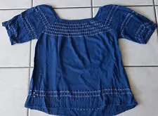 X-hilaration Womens Blue Knit Sweater Crochet Top M shirt Boho Peasant Classic