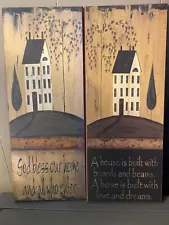 Large wooden primitive wall decor, set of two with Christian verses